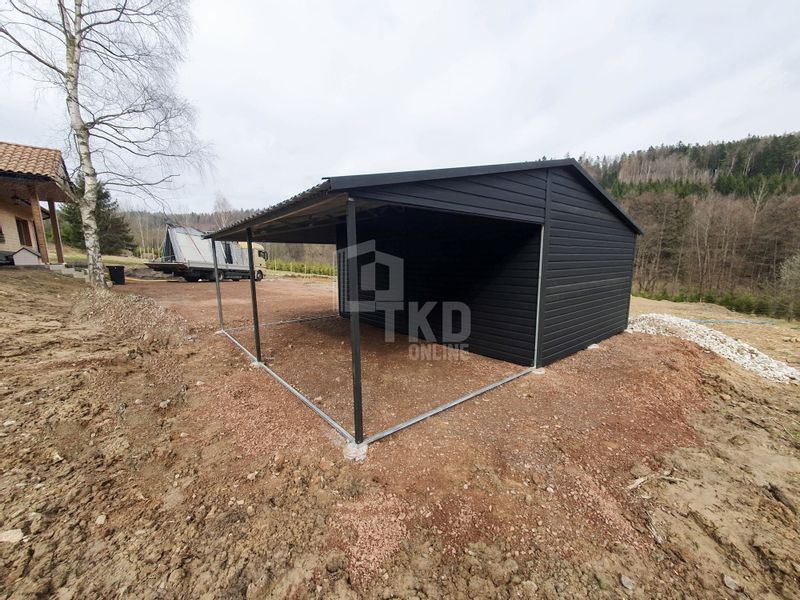 Garaż Blaszany 4x6 wiata 3,5x6 Brama uchylna Antracyt dach dwuspad TKD207 zdjęcie 6