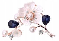 Prześliczna Sztuczna Biżuteria Przypinka Gałązka Kwiaty Perły Kryształki