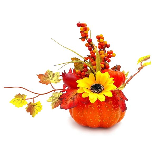 STROIK JESIENNY DYNIA Z KWIATAMI JESIENNA DEKORACJA STROIK NA STÓŁ 20cm zdjęcie 1
