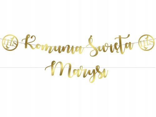 Personalizowany Baner złoty z napisem Komunia Święta Imię na Arena.pl