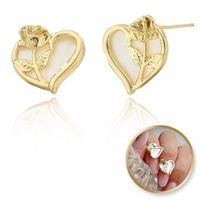Kolczyki Ze Stali Szlachetnej Pozłacanej 14K Złotem, Serce Róża Sztyft