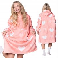KOC BLUZA Oversize Gruba KOCOBLUZA 2w1 XXL Wzór SERCA Futrzak z