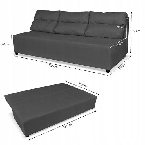 Kanapa sofa KIMO funkcja spania pojemnik Family Meble Hunter c. szary welur na Arena.pl