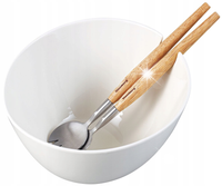 MISA PORCELANOWA DO SERWOWANIA SAŁATEK 23CM BIAŁA Z ŁYŻKAMI MISKA