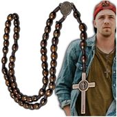 Męski naszyjnik brązowy wisiorek różaniec krzyż drewniany damski
