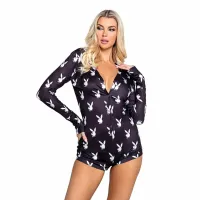 playboy slumber bunny onesie pink - komfortowy kombinezon fleece damski m/l