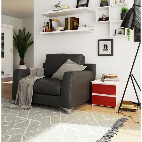 Szafka nocna, STILO, 2 szuflady, biel, czerwony, połysk | TYLETEGOTU na Arena.pl