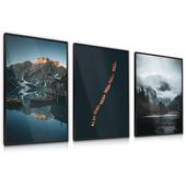 ZESTAW 3x Plakat W Ramie Łódki GÓRY Jezioro Pejzaże 30cm x 40cm