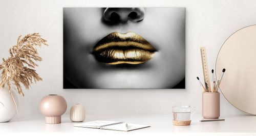Obraz Na Płótnie Canvas ZŁOTE Usta Abstrakcja Dekoracja Efekt 3D 90cm x 60cm na Arena.pl