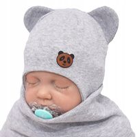 Szary komplet PANDUSIA czapka + komin r. 46-48 wiązany bawełna prążki