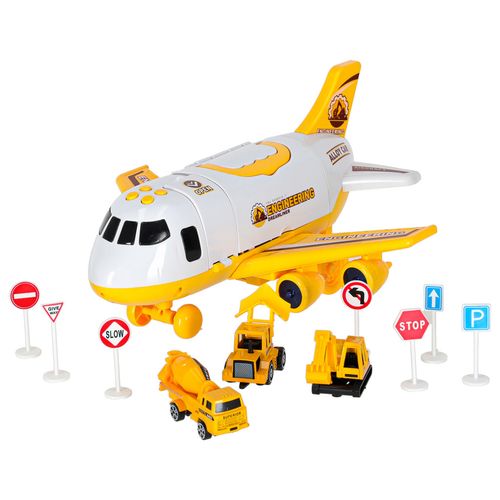 Transporter Samolot Rozkładany z Autami + 3 Auta Pojazdy Budowlane Światła na Arena.pl