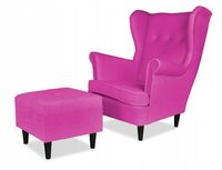 Fotel uszak ARI z podnóżkiem, skandynawski Family Meble - Malinowy