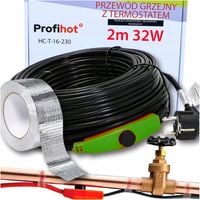 KABEL GRZEWCZY PRZEWÓD GRZEJNY Z TERMOSTATEM | TAŚMA GRATIS | DO RUR 32W 2M