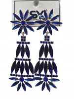 Eleganckie długie kolczyki z niebieskimi kryształkami Kwiaty 8cm