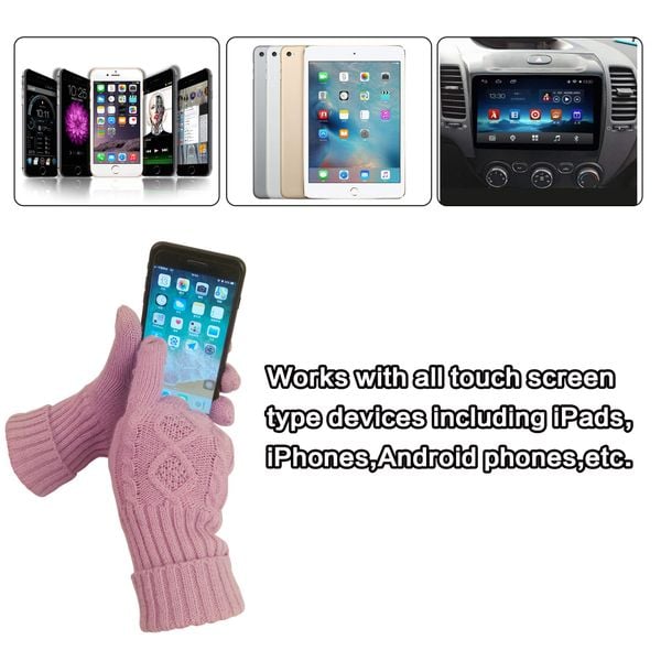 Zestaw Zimowy 3w1 Czapka Szalik Rękawiczki do Ekranów Różowy Uniwersalny zdjęcie 3