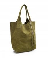 VERA PELLE torebka zamszowa worek shopper z saszetką V093 oliwkowa