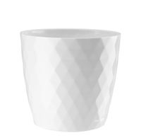 Doniczka osłonka plastikowa CRISTAL 16 cm biały połysk wzór karo romby