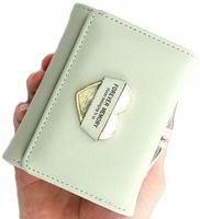 Klasyczny portfel skórzany damski mały z sercem  C25_Miętowy