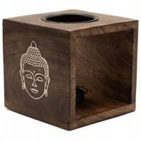 Duży Kwadratowy Kominek Zapachowy Budda - Drewno Mango, Aromaterapia Zen