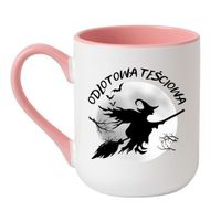 KUBEK "ODLOTOWA TEŚCIOWA" Wzór - Elegant Coffee Różowy 330 ml