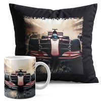 ZESTAW KUBEK + PODUSZKA CZARNA - BOLID F1 WYŚCIGI SPORT