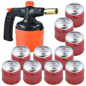 PALNIK GAZOWY Z ZAPŁONEM PIEZO + 10x KARTUSZ GAZ LAMPA LUTOWNICZA