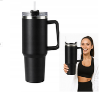 Kubek termiczny 1200 ml z uchwytem i słomką - czarny DUŻA POJEMNOŚĆ