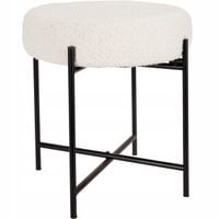 TABORET BOUCLE BIAŁY Ø 36 CM METALOWA PODSTAWA CZARNA 40 CM