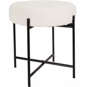 TABORET BOUCLE BIAŁY Ø 36 CM METALOWA PODSTAWA CZARNA 40 CM