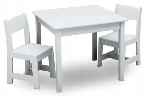 BIAŁY STOLIK DREWNIANY STÓŁ 2 KRZESEŁKA DLA DZIECI MEBLE na Arena.pl