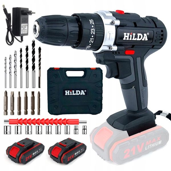 HILDA WIERTARKO WKRĘTARKA AKUMULATOROWA 800 W 21V 2X AKU UDAROWA + BITY zdjęcie 9