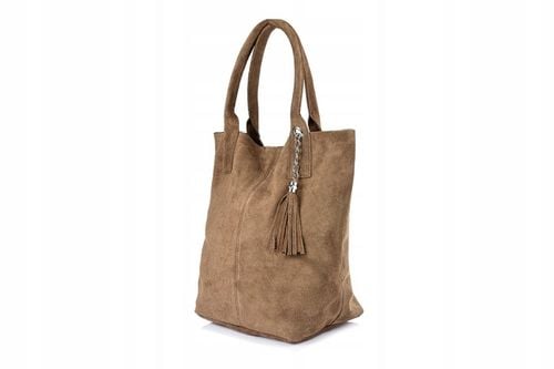 torebka damska skórzana SHOPPER włoska SKÓRA ZAMSZOWA torba duża A4 WOREK na Arena.pl