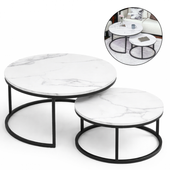 zestaw okrągłych stolików kawowych 2w1 biały marmur 60 i 80 cm stl14