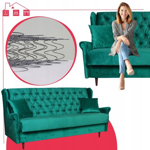 ZIELONY zestaw wypoczynkowy USZAK wersalka 2 fotele Gaja Family Meble na Arena.pl