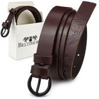 Beltimore Skórzany Damski Pasek Czarny 2,5 Cm Burgundowy A64