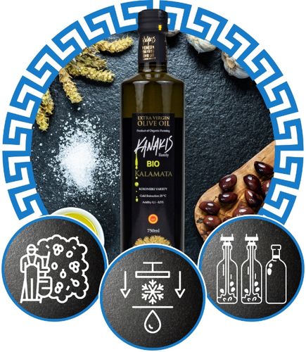 Grecka Oliwa z Oliwek BIO 750ml Extra Virgin z Kalamaty Ekologiczna Kanakis na Arena.pl