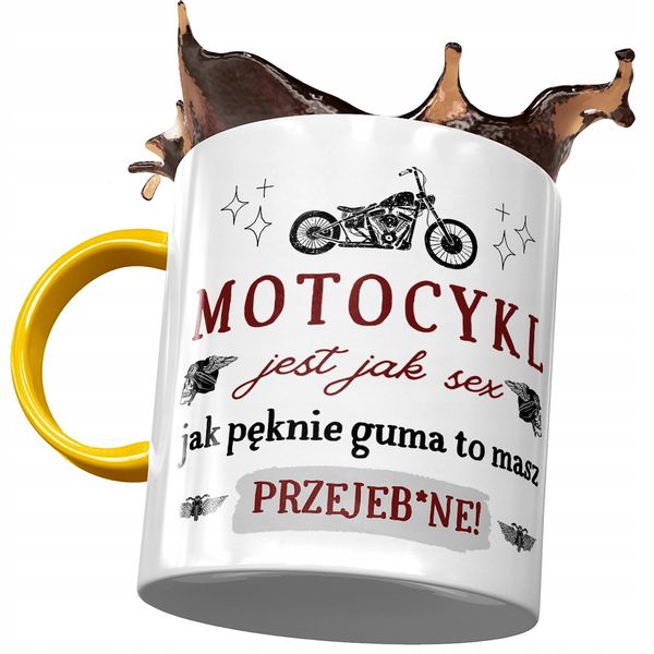 Kubek Żółty Śmieszny Motocykl Jest Jak Seks Z Nadrukiem Ze Zdjęciem zdjęcie 1