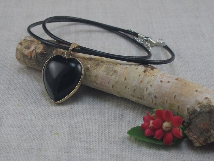 WISIOREK kamień ONYKS CZARNY serce 25mm [W1073] zdjęcie 2