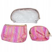 Zestaw 3 kosmetyczek efekt syrenki różowy przezroczysty