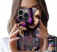 ETUI DO IPHONE 15 PRO - ANTI SOCIAL, BUTTERFLY, RÓŻOWY MOTYL + SZKŁO