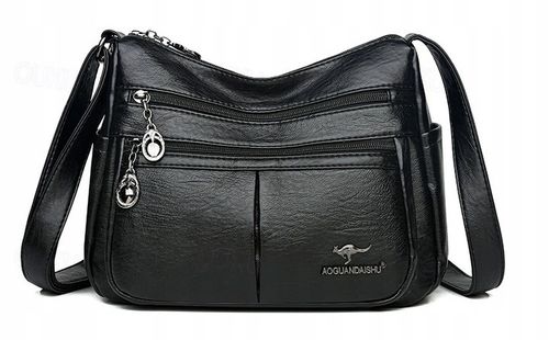 TOREBKA DAMSKA SKÓRZANA NA RAMIĘ TORBA CZARNA POJEMNA MIEJSKA DUŻO KIESZENI na Arena.pl