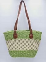 Maxfly - modna torebka koszyk pleciony zielono-beżowy L0102