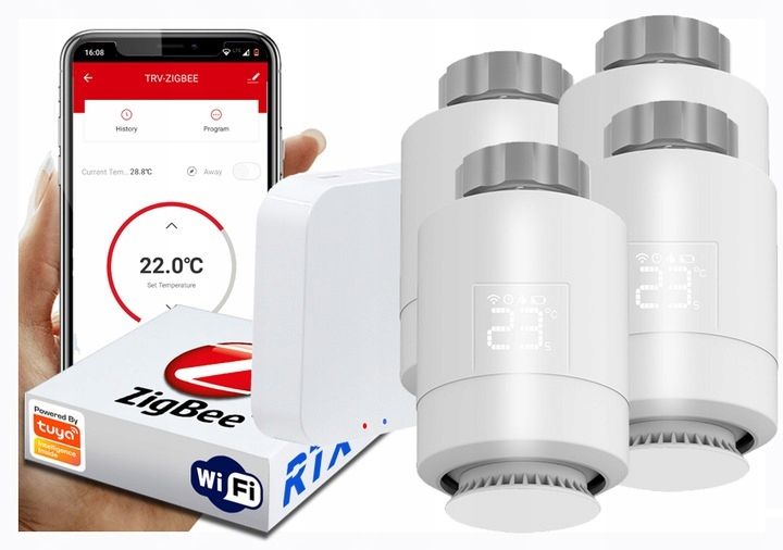 4x Głowica RTX Termostat + Bramka Zigbee WiFi Tuya SET zdjęcie 2