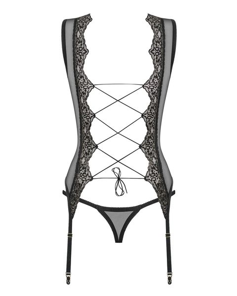 Meshlove gorset i stringi czarny - Obsessive L/XL zdjęcie 4