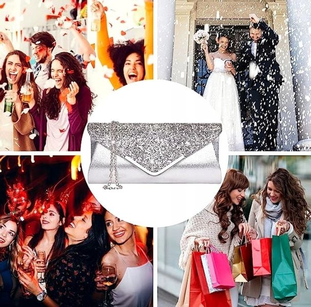 Kopertówka Torebka Wieczorowa Srebrna Wizytowa zdjęcie 10