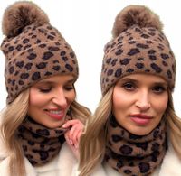 PANTERKA Komplet CZAPKA komin damski zimowy CIEPŁY szalik Alpka młodzieżowy