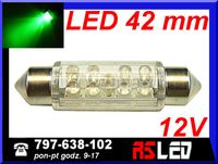 żarówka 9 LED 10x42 mm rurka 42mm ZIELONA 12v