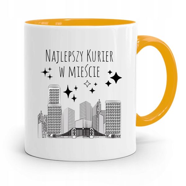 Kubek Żółty Dla Kuriera Najlepszy W Mieście Z Nadrukiem Ze Zdjęciem zdjęcie 1