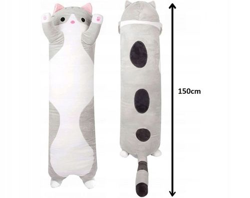 Długi Szary Kotek Kot Maskotka Miękka Poduszka Przytulanka Pluszak 150cm na Arena.pl