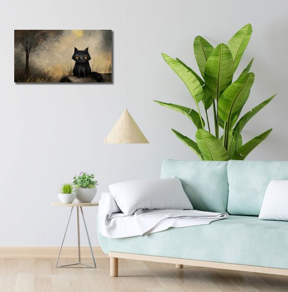Obraz 60x30cm Czarny Kot zdjęcie 2